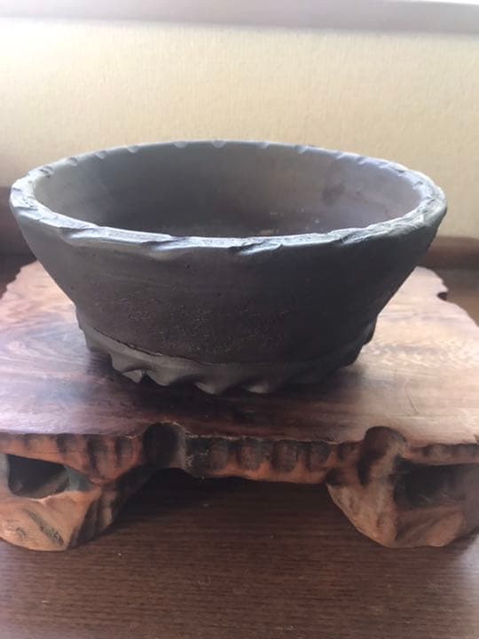 盆栽鉢 時代手捻りずっしりと素敵な盆栽鉢小品盆栽山野草18x8cm907g