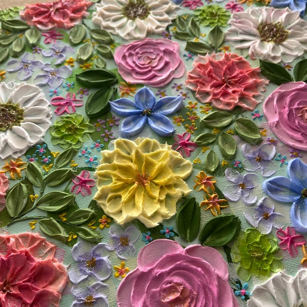 立体的な花柄アクリル画