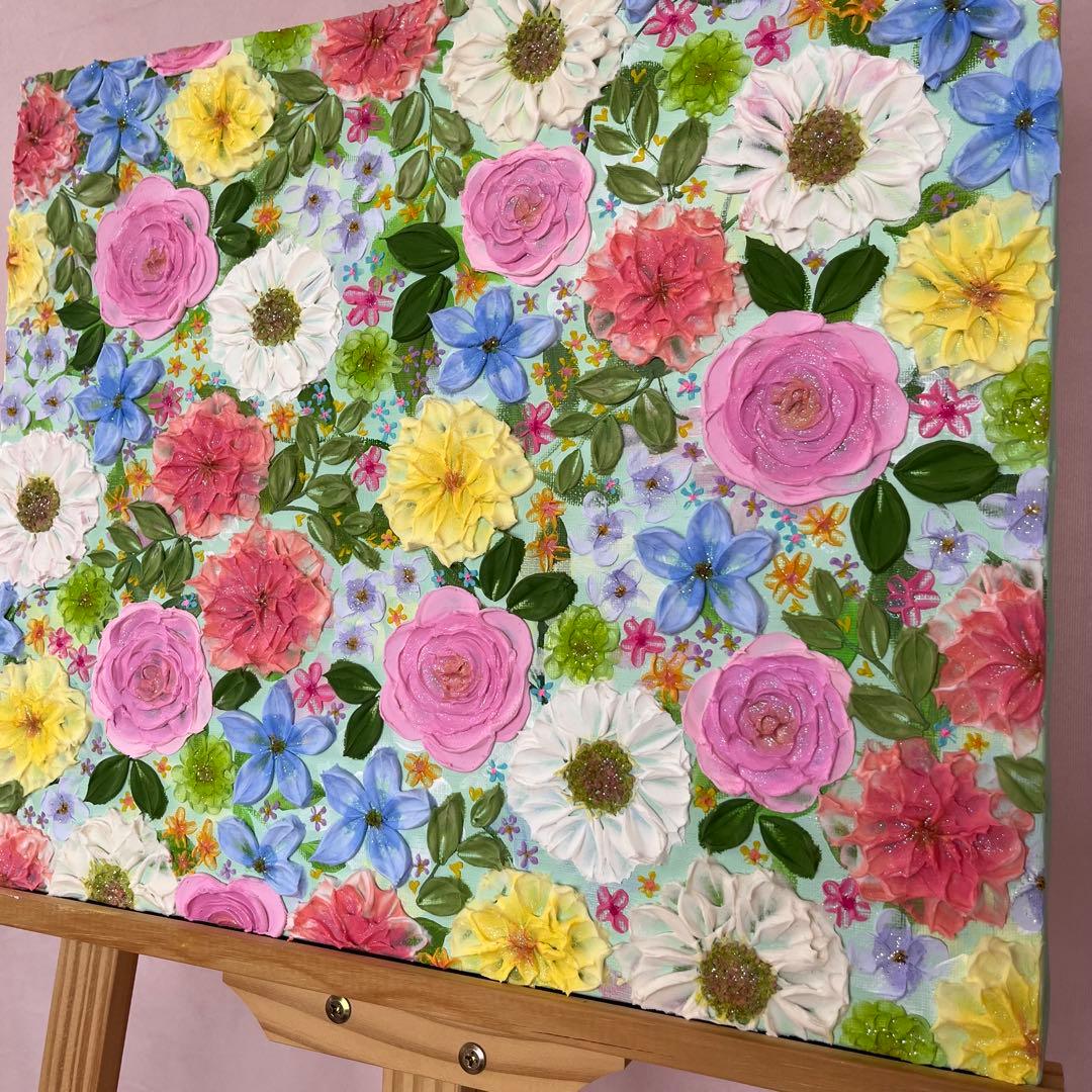 立体的な花柄アクリル画