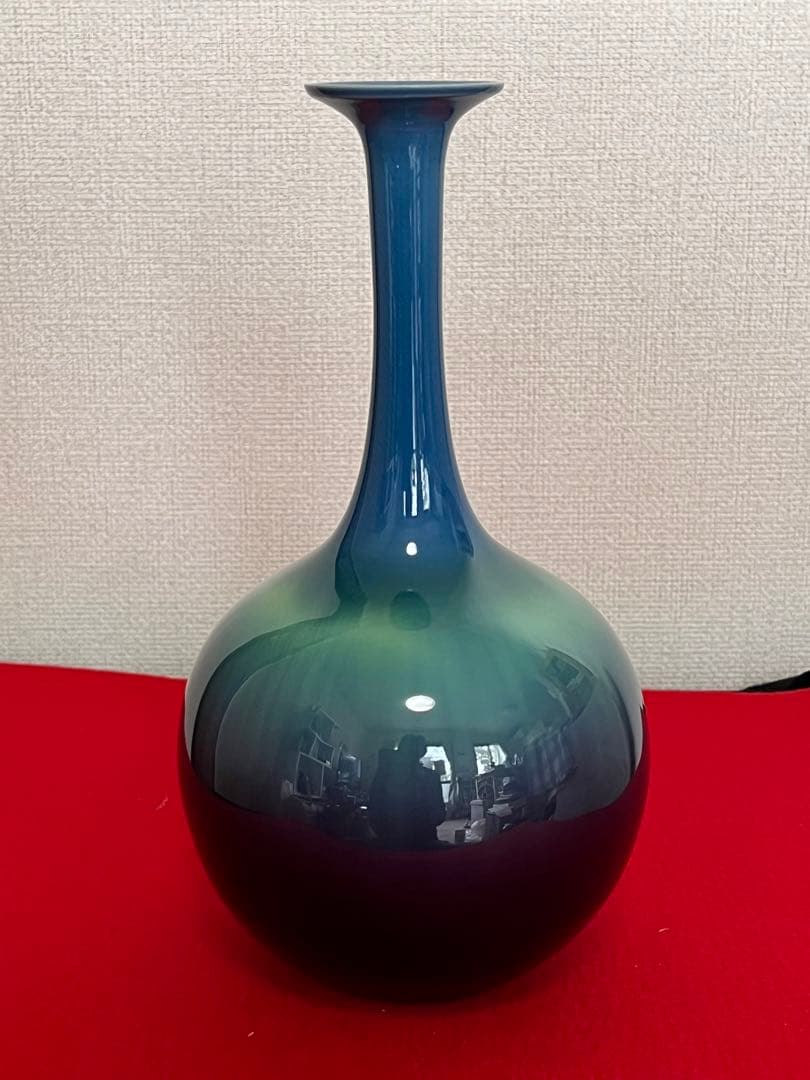 柳雨軒 三代 人間国宝 徳田八十吉（正彦銘）碧明釉 花生 T227 一輪挿し