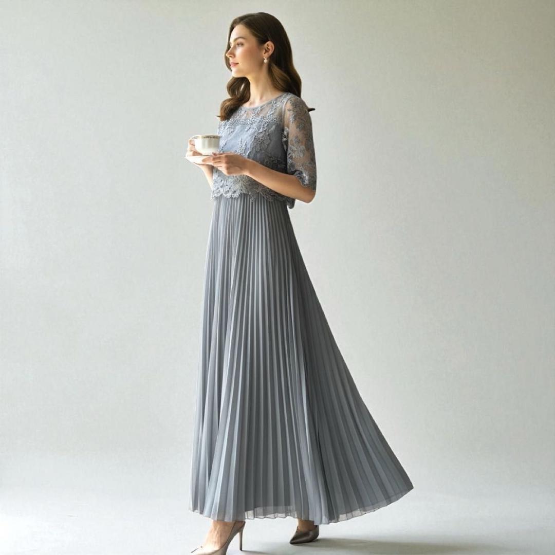 未使用 kana プリーツドレスワンピース 3Lサイズブルーグレー 大きいサイズ