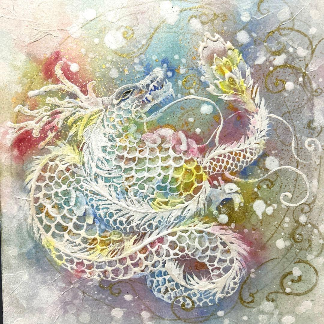 吉祥日本画「虹龍飛昇金舞」　レインボードラゴン