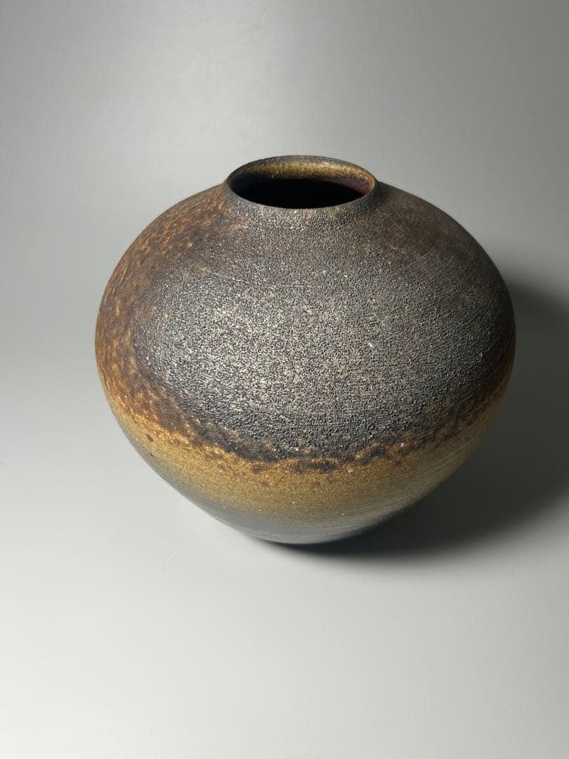 岡山県重要無形文化財【伊勢崎満】造備前壺共箱父伊勢崎陽山弟伊勢崎淳