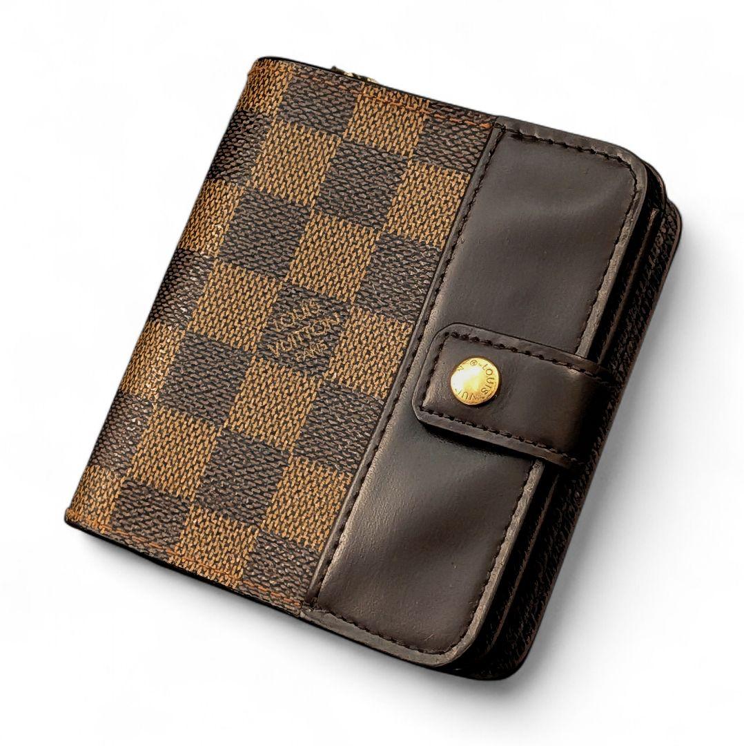 美品】 ルイヴィトン コンパクトジップ ダミエ エベヌ 二つ折り財布