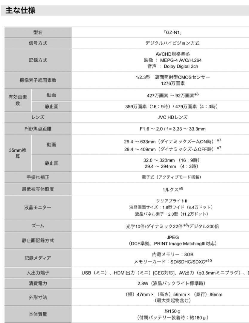 JVC ビデオカメラ ベビームービー「GZ-N1」