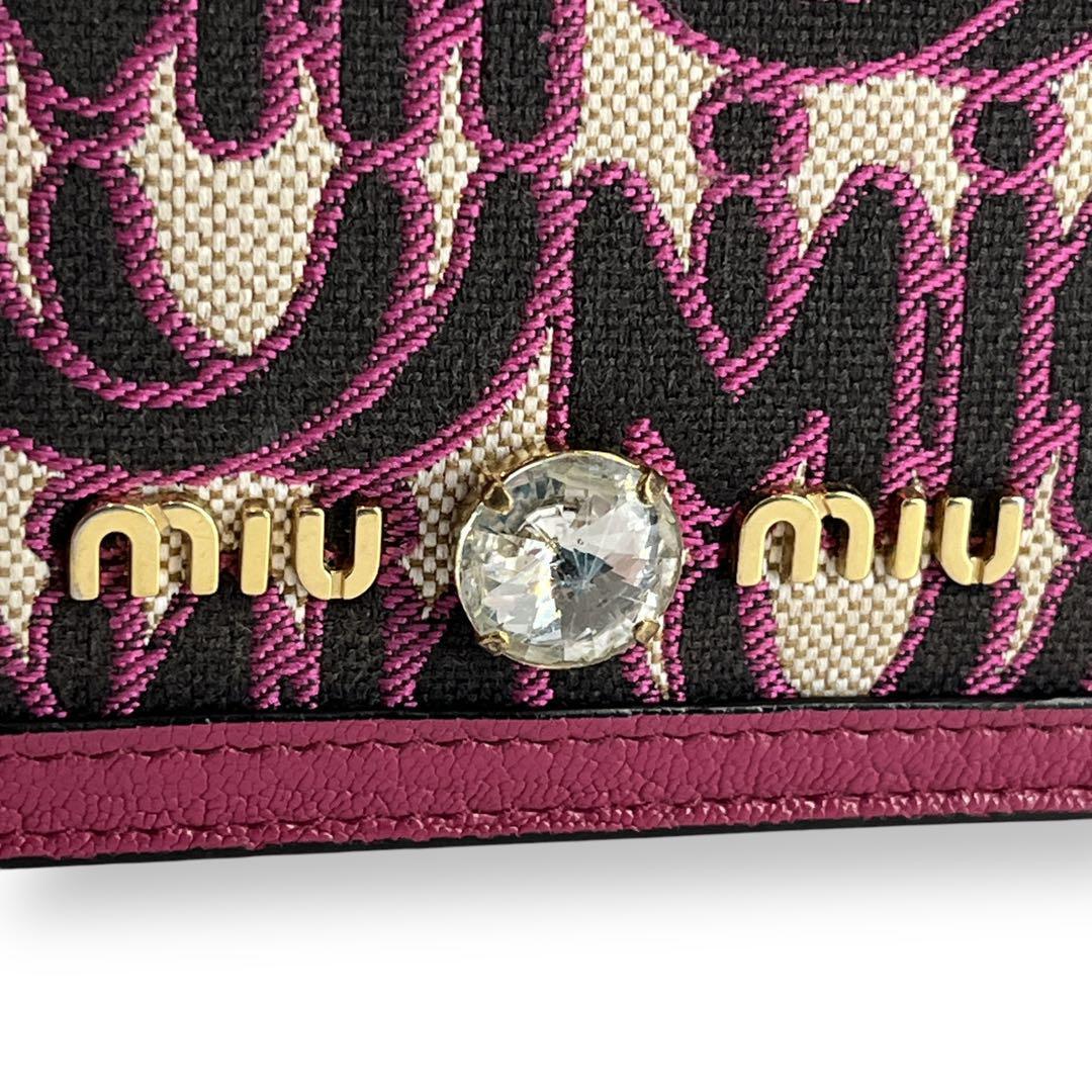 ミュウミュウ 二つ折り財布 MMパリス マドラス ジャガード ビジュー