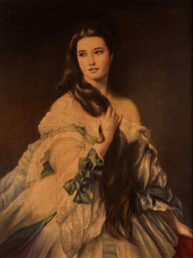 黒田清輝 油彩 肉筆『西洋婦人』サイン 木下孝則収蔵古筆 F6号 額装 b610