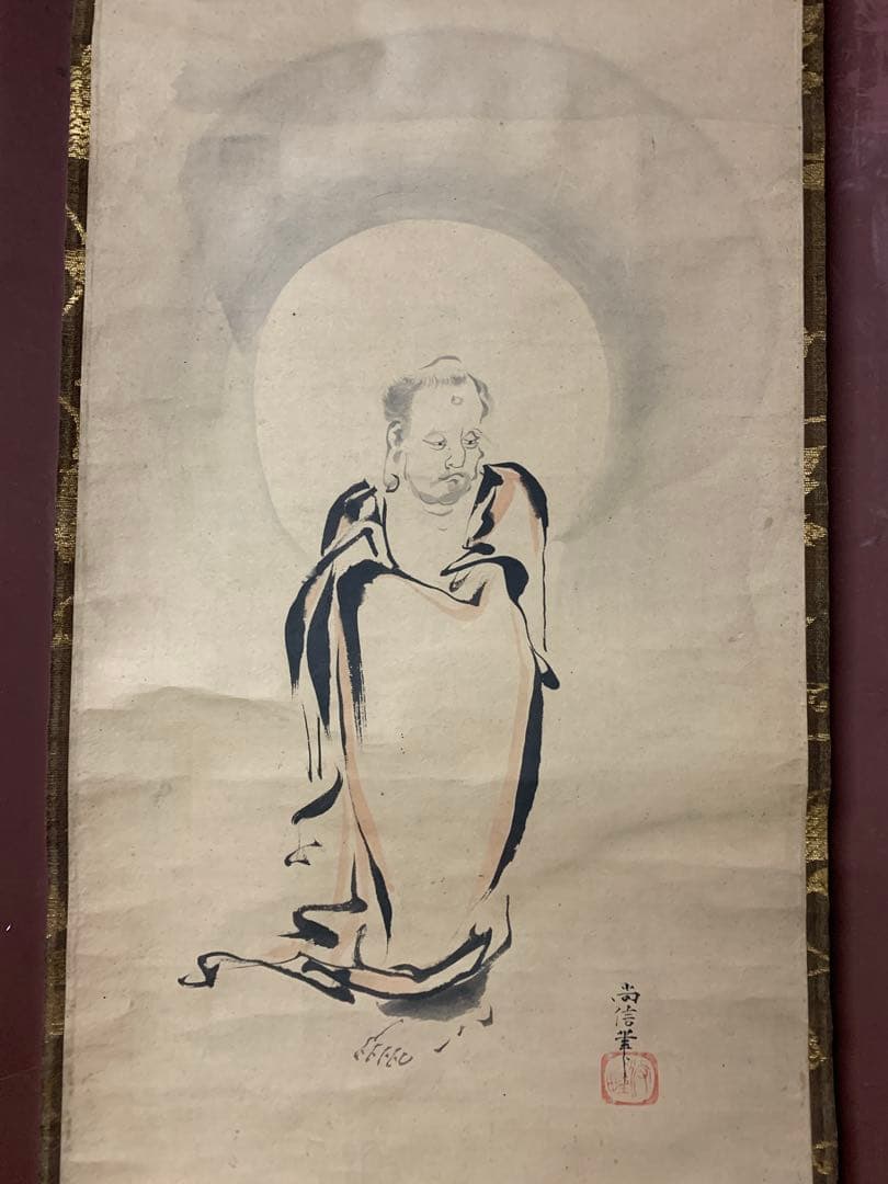 X9831』大徳寺 百拙和尚 賛 ・ 狩野 尚信 筆 人物画 掛軸