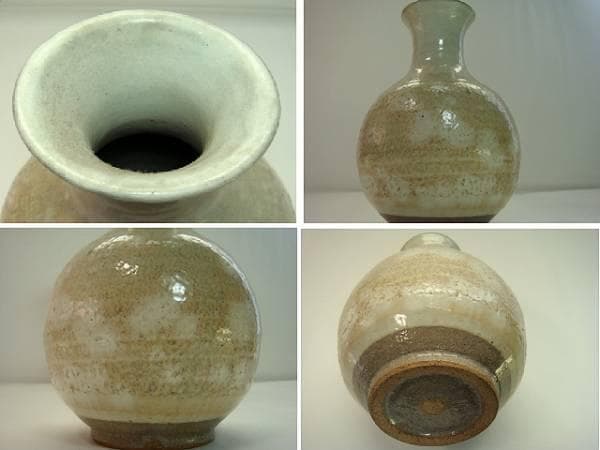 花瓶■熊本喜一作 粉引 花器 花生 共箱 京焼 作家物 古美術 時代物 骨董品■