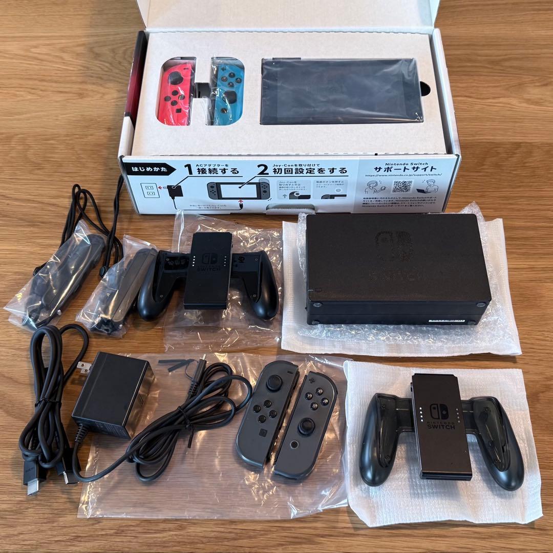 Switch本体+追加ジョイコン2本+ジョイコン充電グリップ+純正ケースセット