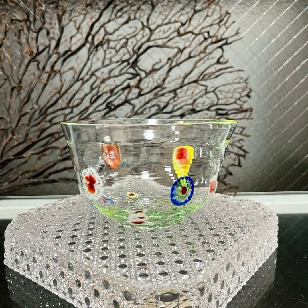 骨董 時代ガラス 超希少 花象嵌 反り口碗型 氷鉢 氷コップ 1