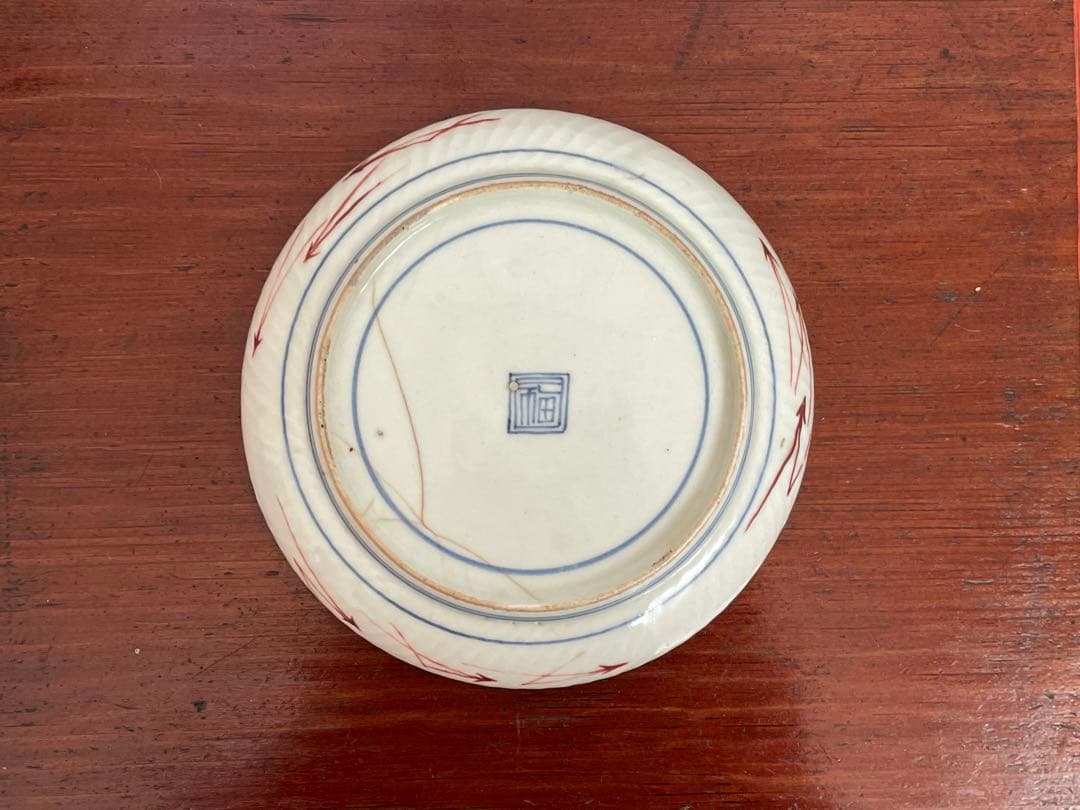 1 骨董 アンティーク 色絵古九谷 撫子蝶々図 丸皿 五寸皿 角福