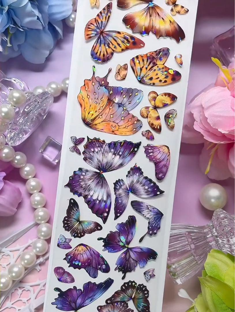 7843】海外マステ2/4/巻売り貝殻光マスキングテープ蝶々