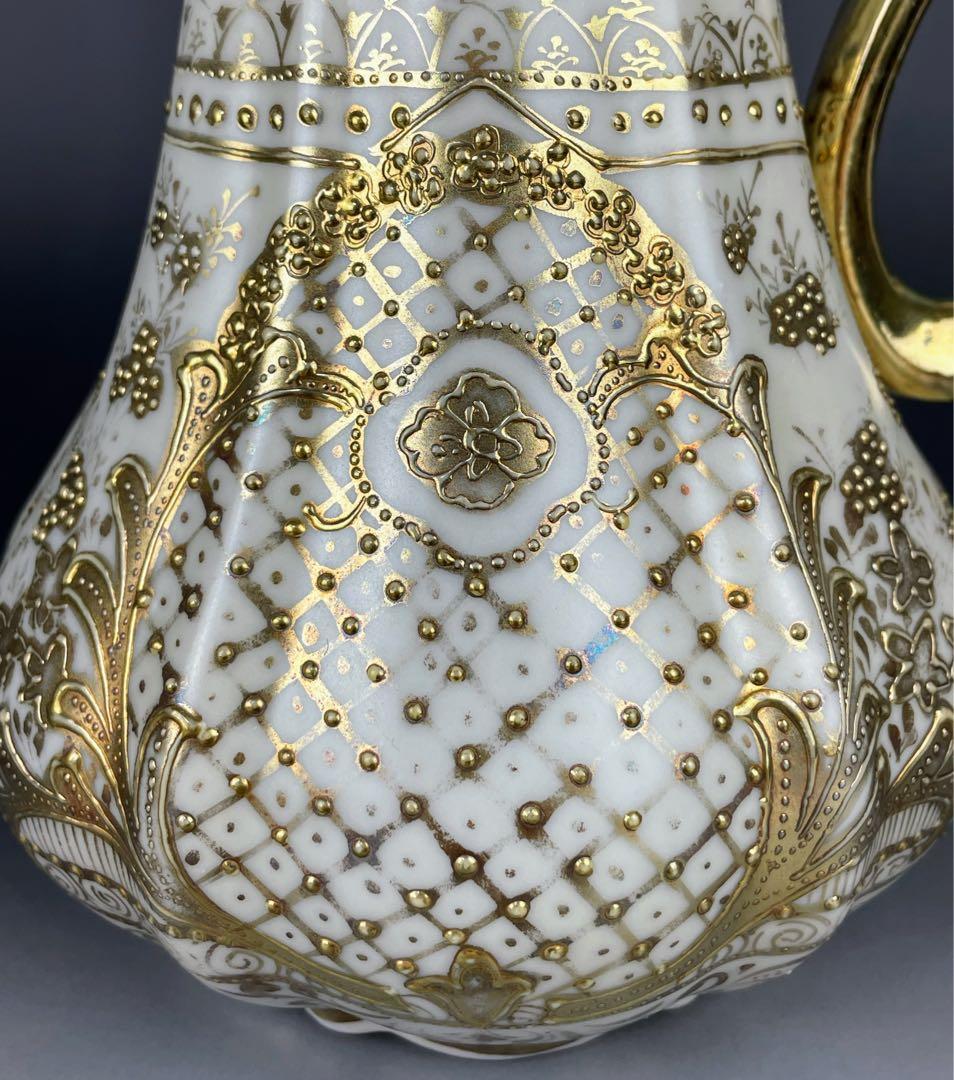 【大型31cm】オールドニッポン アールヌーボー様式 金盛り チョコレートポット