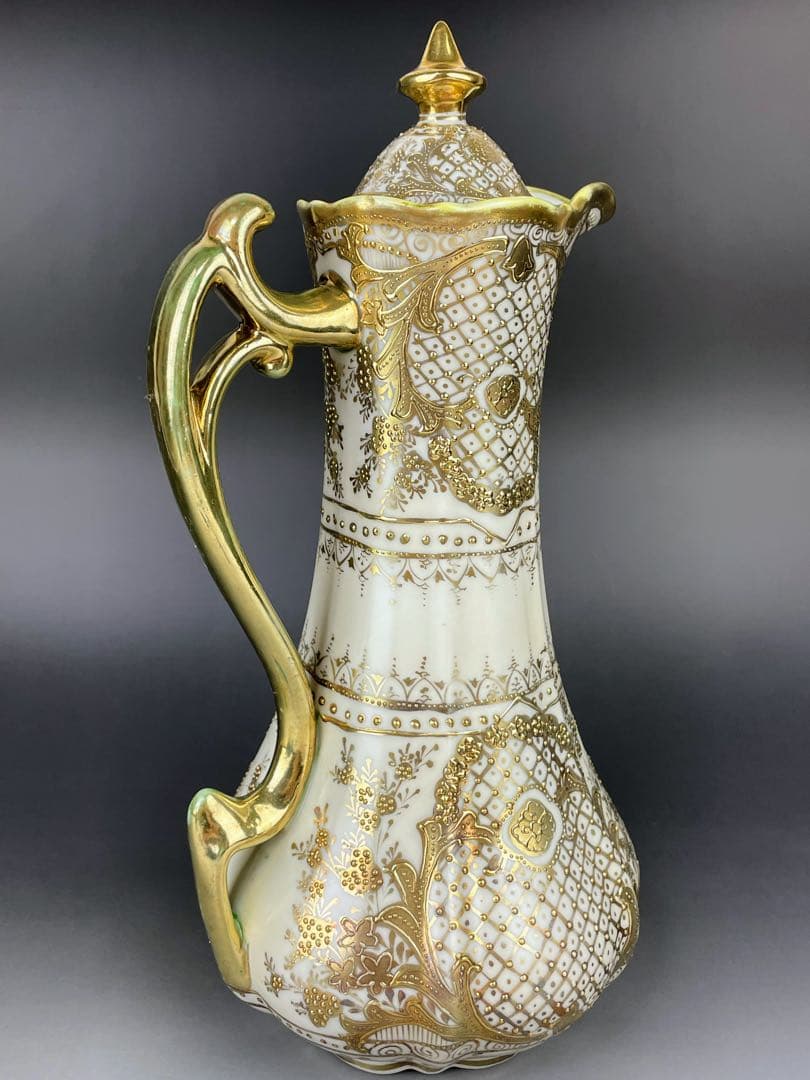 【大型31cm】オールドニッポン アールヌーボー様式 金盛り チョコレートポット