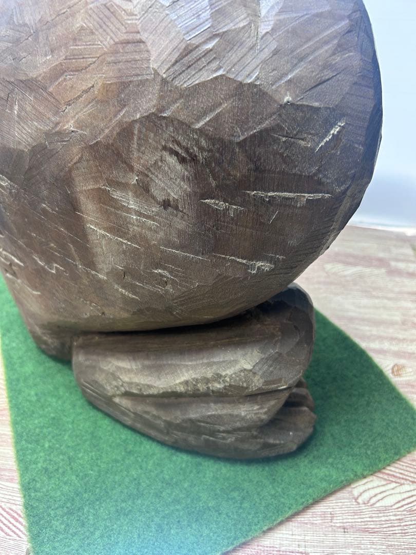 大迫力】木彫り大蛙像／アンティーク調オブジェ