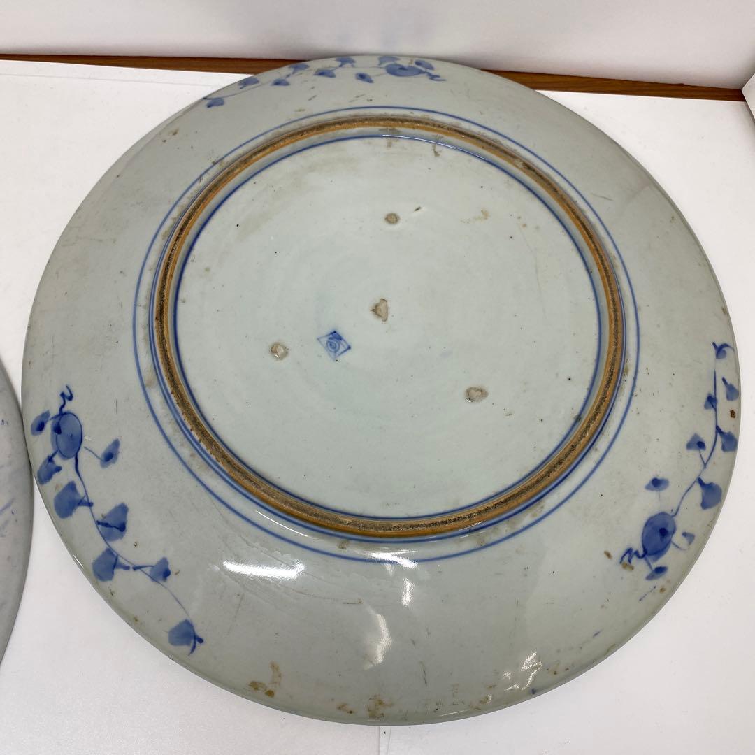 古伊万里　染錦　染付大皿4枚　美人画木箱付　タニコ　東さ7-0626⑥