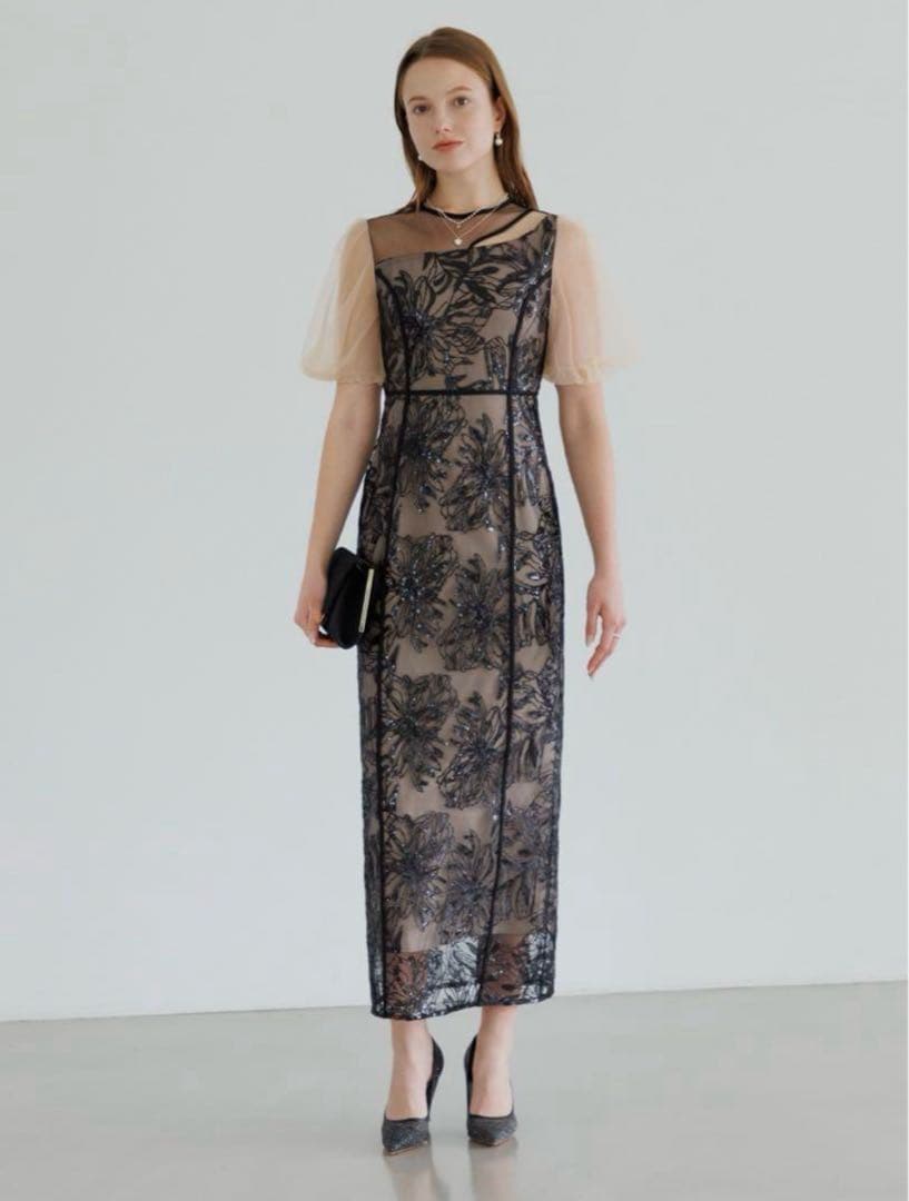 アシンメトリーシアーフラワーワンピースドレス結婚式パーティー成人式