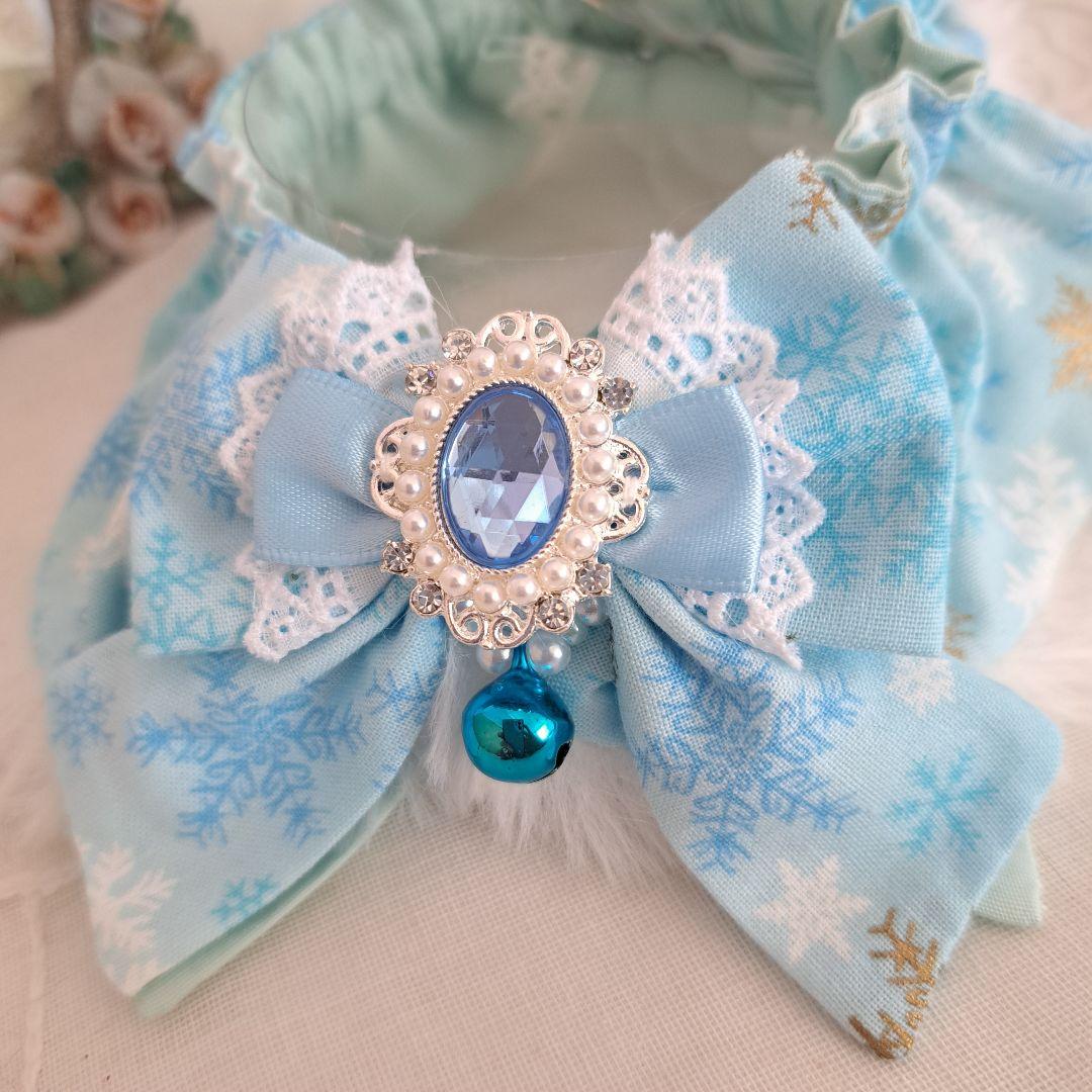 プッチ様専用、幅広シュシュ、スノーフレーク(淡ブルー)わんちゃん猫