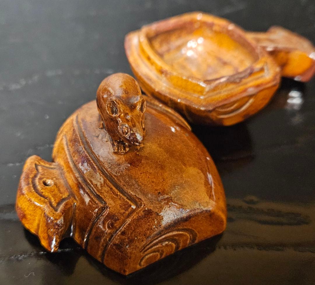 大樋焼　大樋印　褐釉　飴釉　小鎚に鼠　香合　茶道具　茶器　香道具　吉祥　縁起物