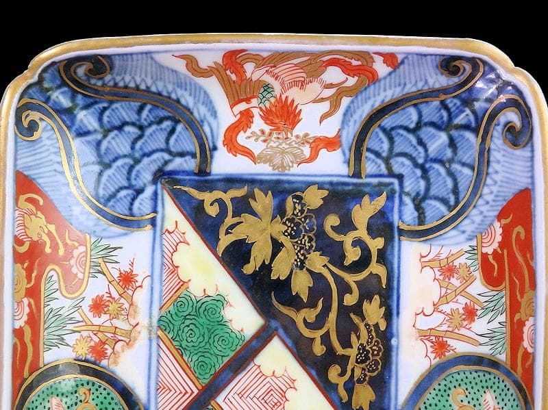 大聖寺伊万里 金襴手 宝尽くしに鳳凰 石畳紋の図 長皿 1296AS-DCn