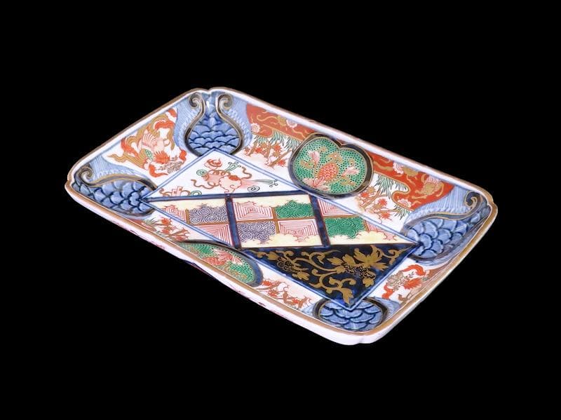 大聖寺伊万里 金襴手 宝尽くしに鳳凰 石畳紋の図 長皿 1296AS-DCn