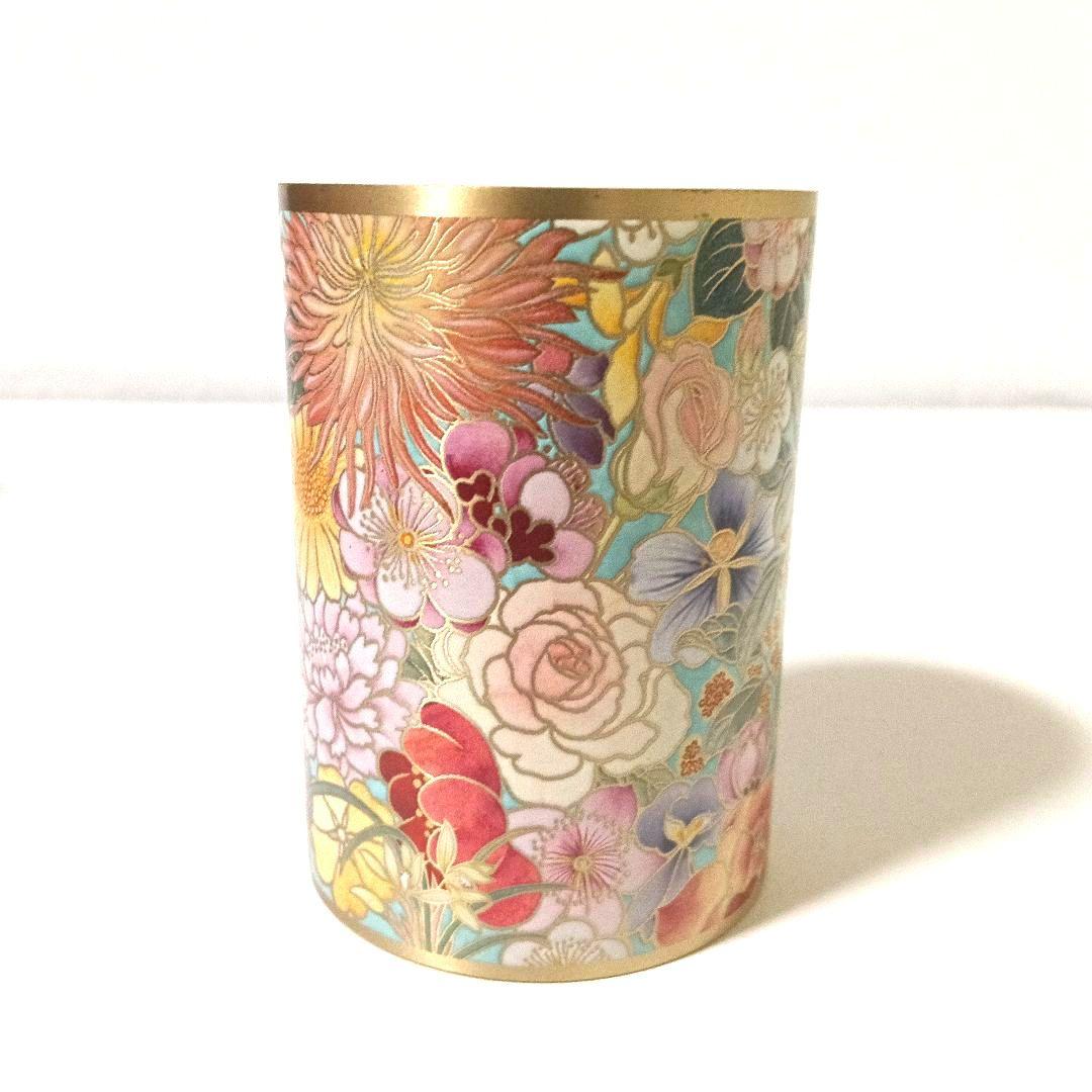 未使用 高級中国銅器 朱炳仁 銅製 金彩花詰 筆筒 ペン立て