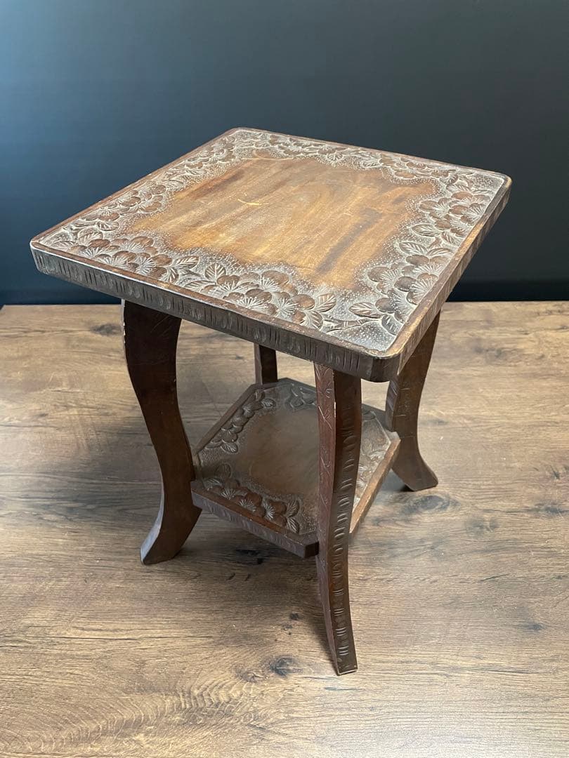 和製ビンテージ 伝統工芸 軽井沢彫り サイドテーブル 花台 【和製