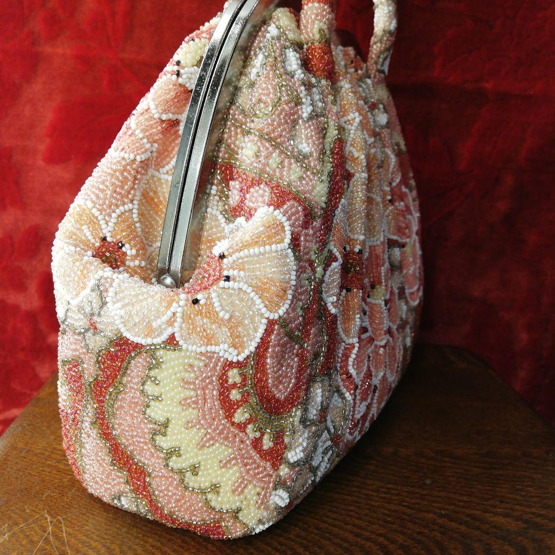 はしもと 花柄 豪華総ビーズ刺繍 ハンドバッグ