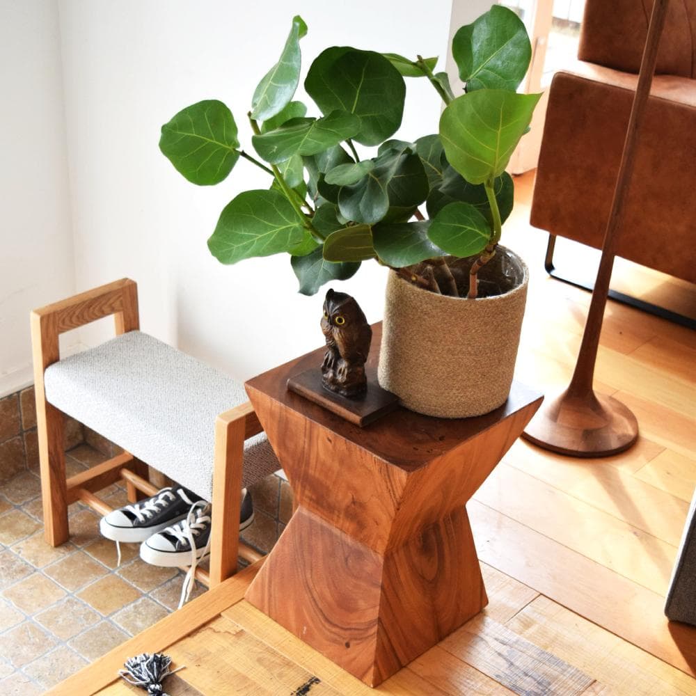 レインツリー材 高級 ロー サイド テーブル 花台 無垢材 木製 机 天然木