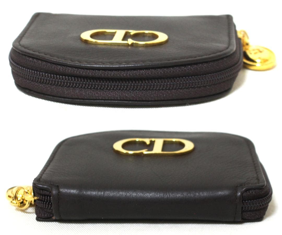 極美品 クリスチャンディオール レザー CDロゴ ケース ゴールド 茶