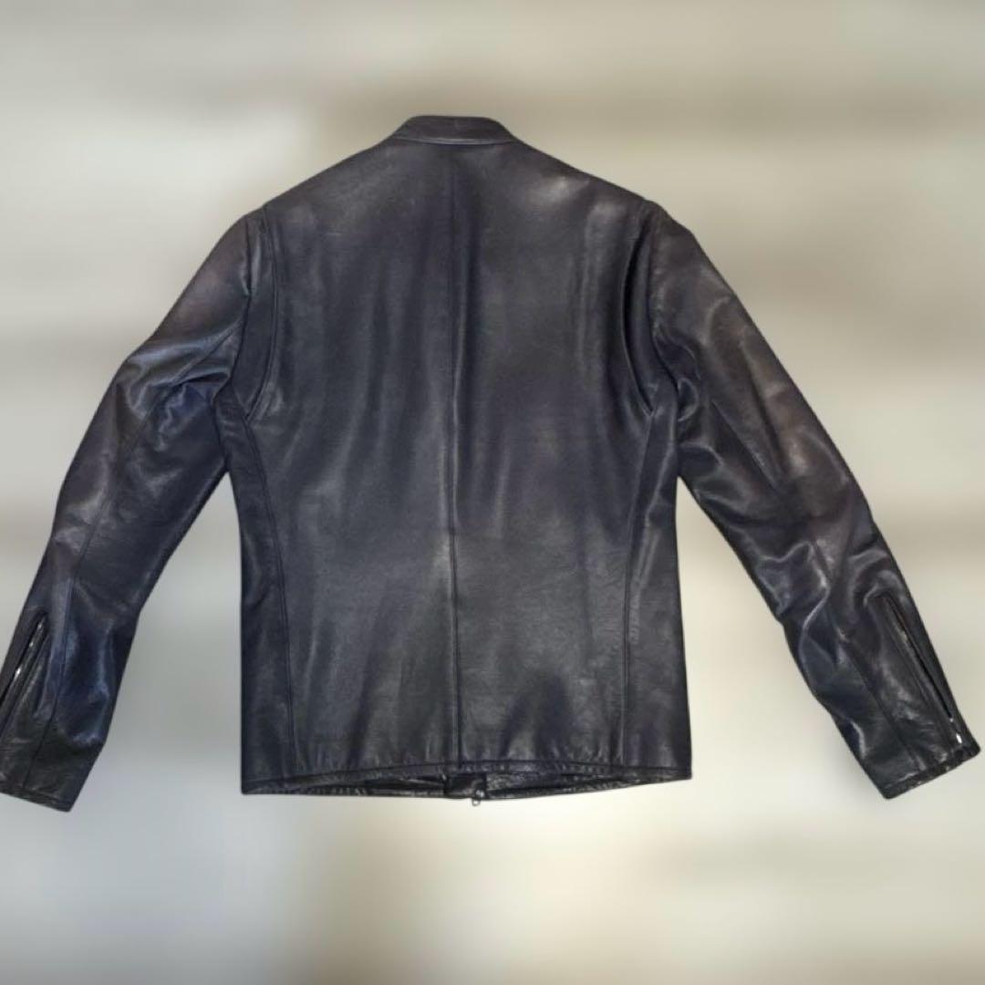 LITHIUM HOMME☆シングルライダースジャケット☆ネイビー☆サイズ50の