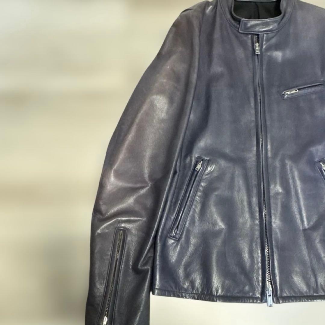 LITHIUM HOMME☆シングルライダースジャケット☆ネイビー☆サイズ50の