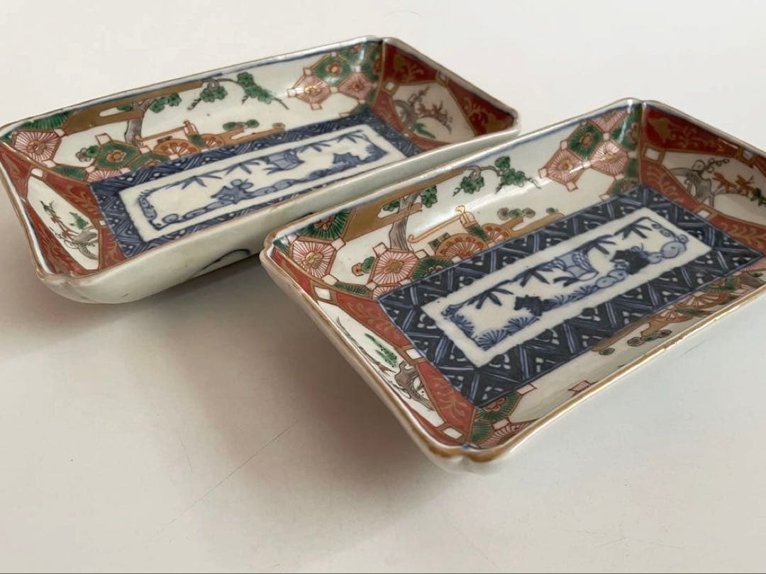 骨董 アンティーク 古伊万里 色絵 鮎皿 長方皿 2枚 - メルカリ