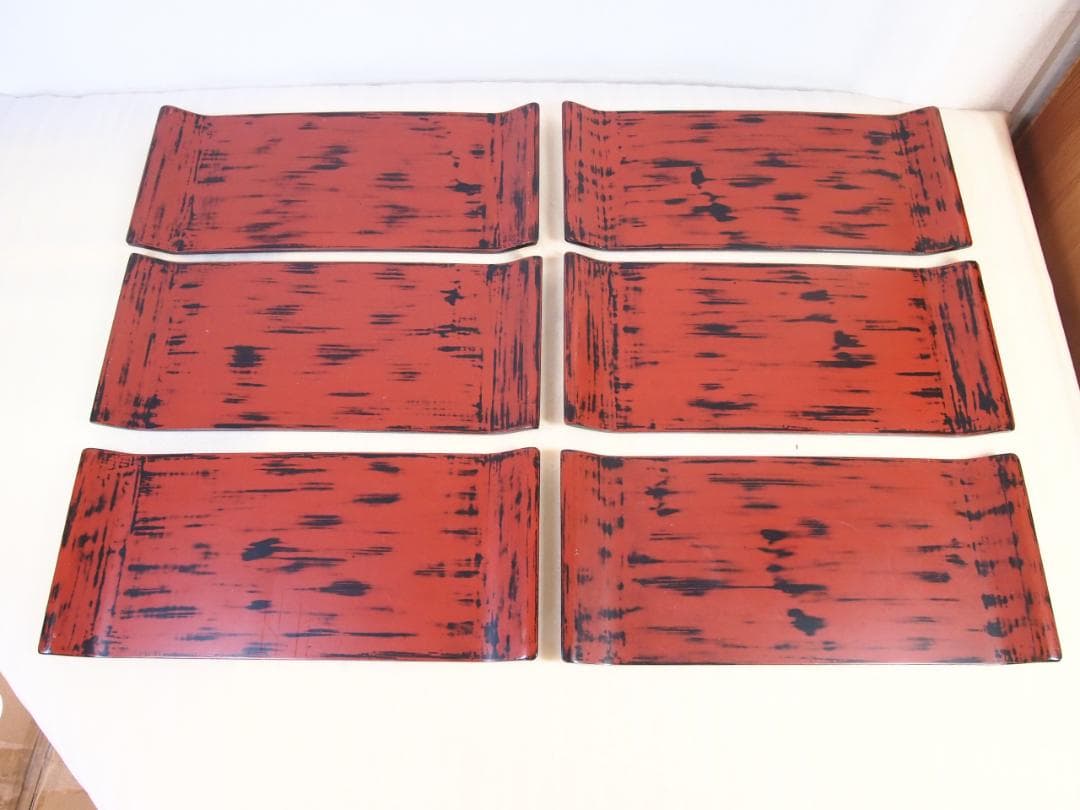 良品】根来塗 金剛堅地請合 味のある角盆 6客 角