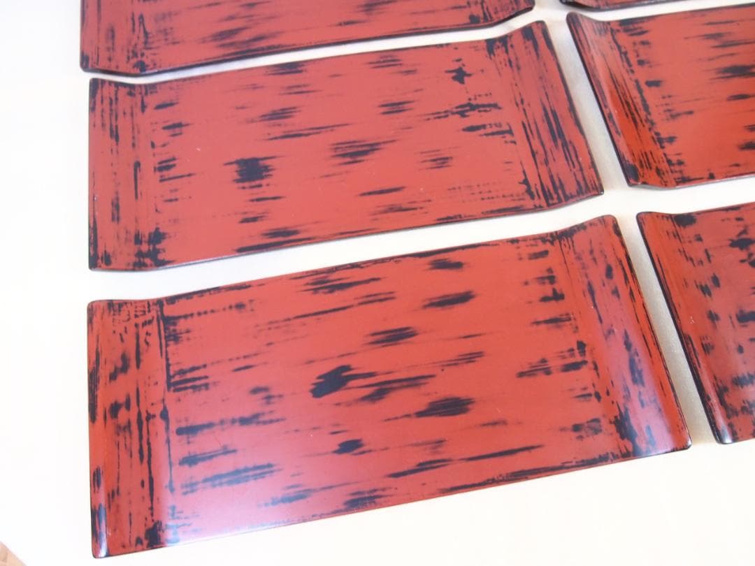 良品】根来塗 金剛堅地請合 味のある角盆 6客 角