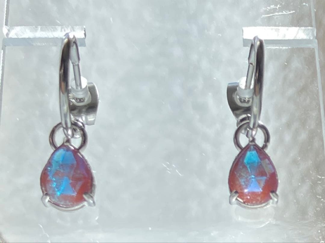 サフィレット ローズカット 無垢ステンレス フープ ピアス しずく ペア