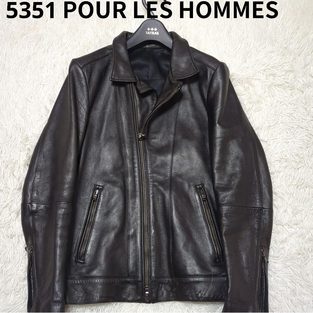 美品✨5351プールオム セミダブルライダースジャケット ラムレザー 黒