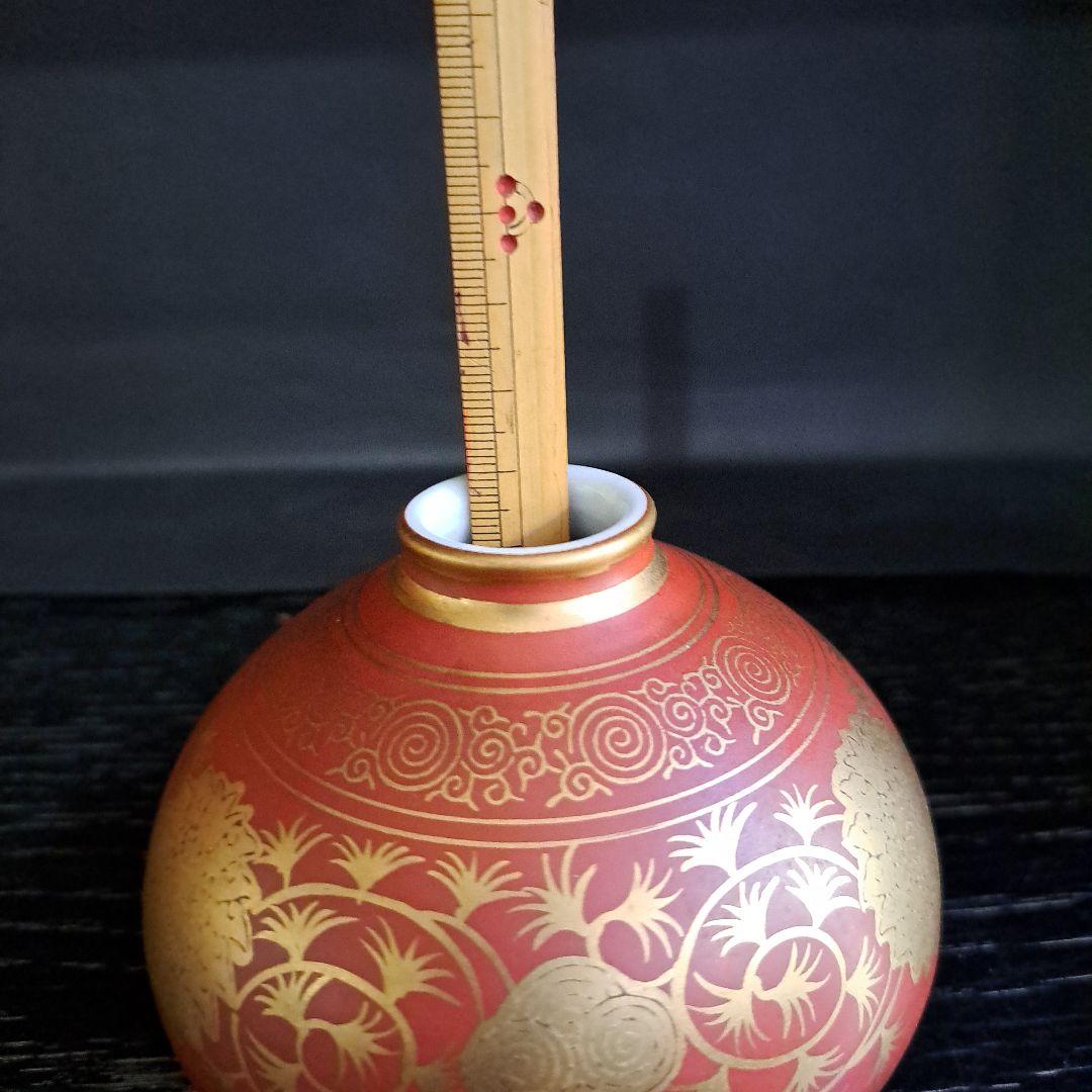 九谷 明治初期 大日本永楽造 赤絵本金彩 油壺 大型 名入 美術