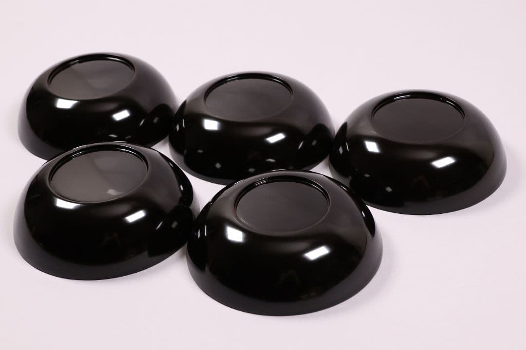 【CM232】古い木皿 五客 梅 金蒔絵 黒塗 小皿 菓子皿 木製漆器 大正昭和