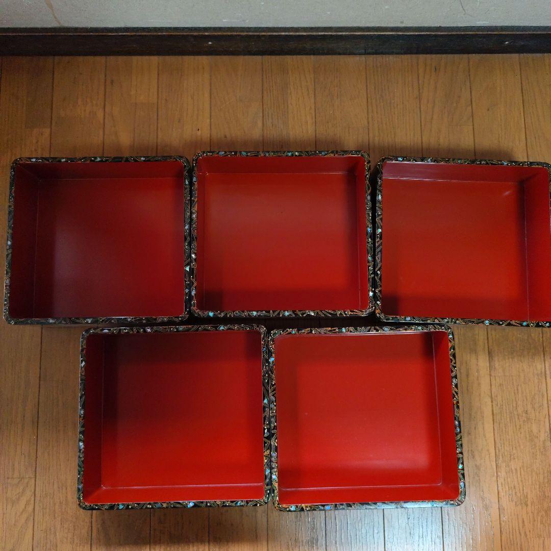 古代若狭塗　重箱5段蓋2枚台付き