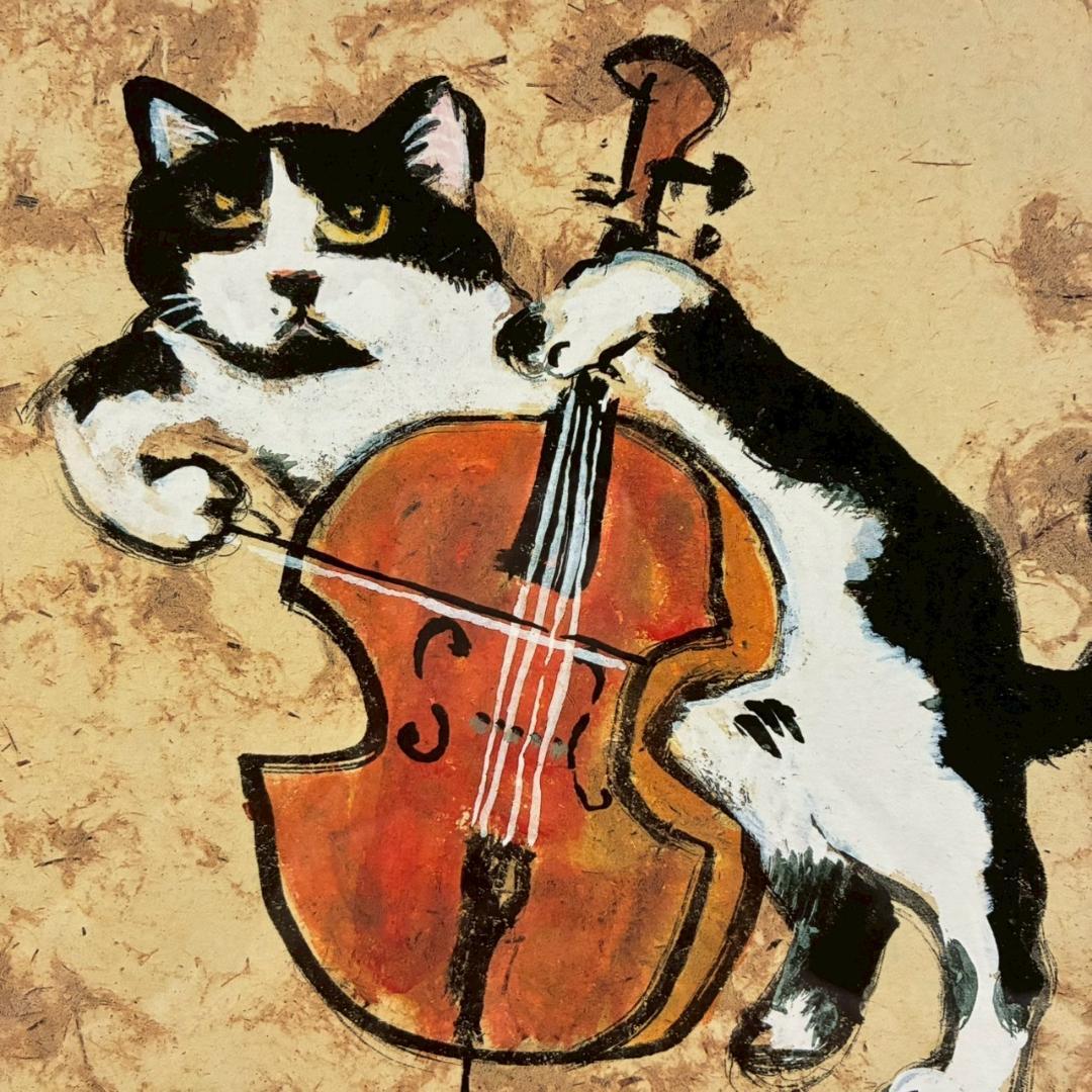 美品 久下貴史「チェロ弾きマーベリック・クマ」ジクレー 直筆サイン入り 猫 ネコ