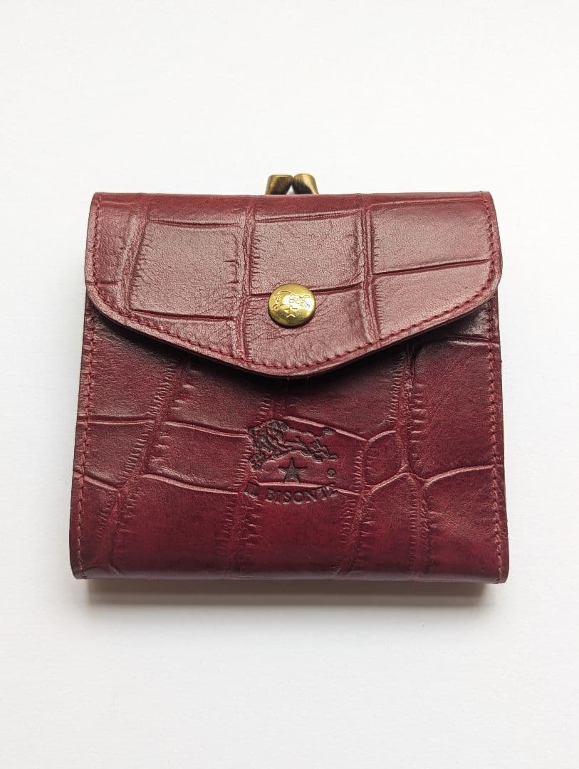 イルビゾンテ がま口【ボルドー×ヌメ】クロコ型押 バイカラー 美品