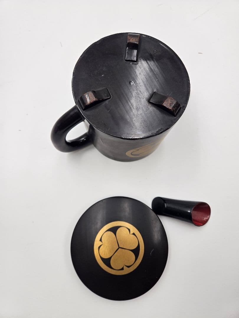 時代黒漆 徳川家御葵紋蒔絵 湯桶 箱付 大名道具 湯斗 古美術品