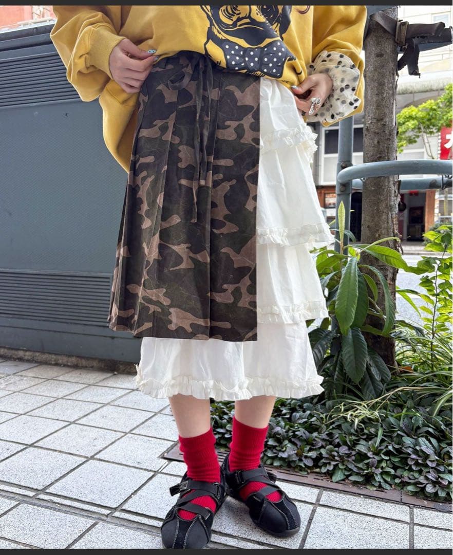 まるお(@_maruoo0___)企画 レース切替迷彩巻きスカート
