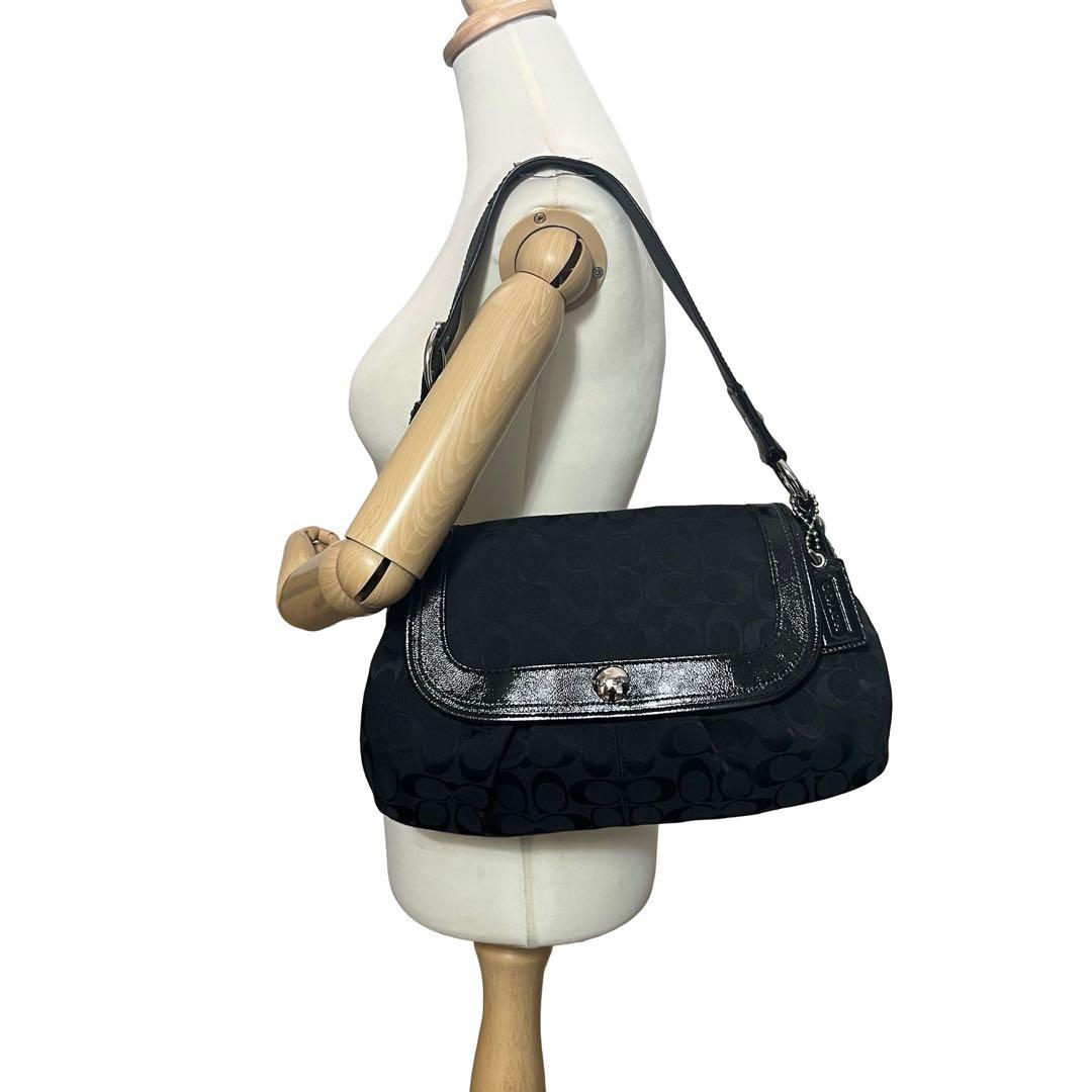 コーチ ワンショルダーバッグ シグネチャー キャンバス 2way 肩掛け 黒