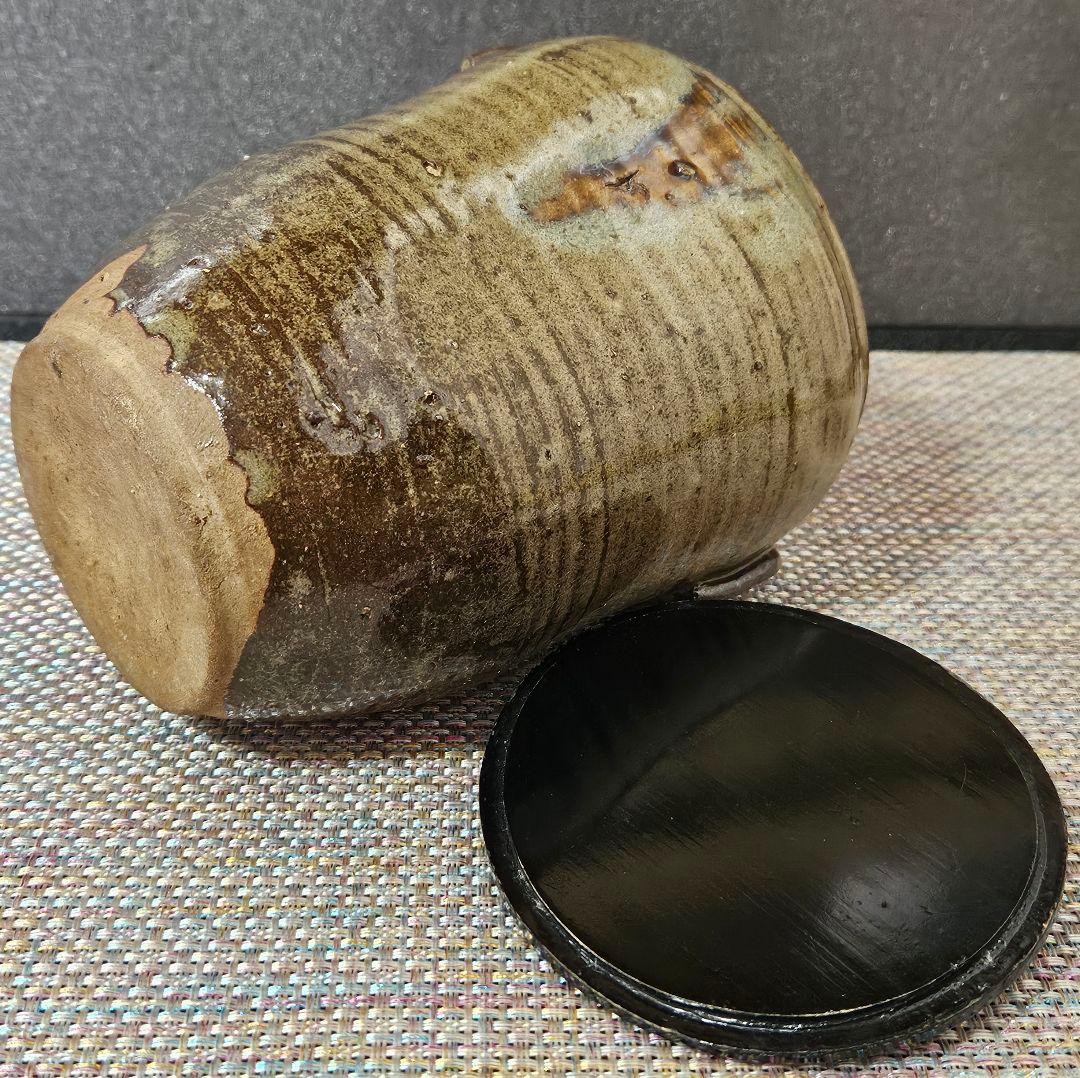 遠州七窯 江戸時代 古高取 高取焼 窯変 水指 木製蓋 江戸