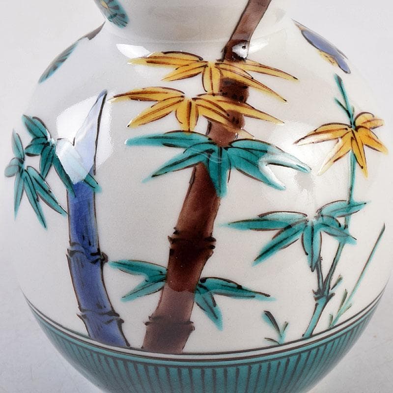 九谷焼三代三ツ井為吉作色絵松竹梅文瓢箪徳利一對共箱CR8925