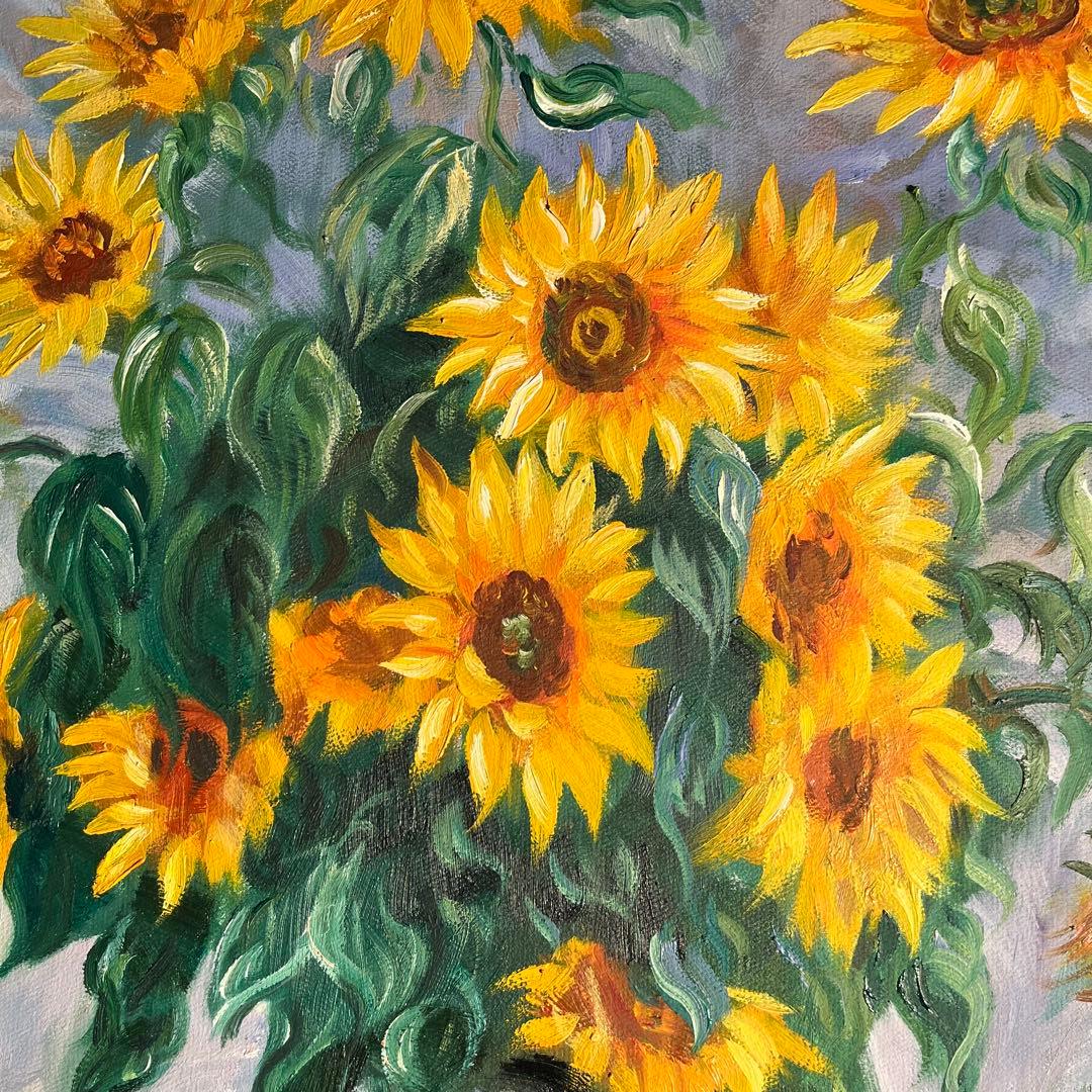 手書き油絵 クロード・モネ ひまわり 額付 絵画 インテリア 有名絵画