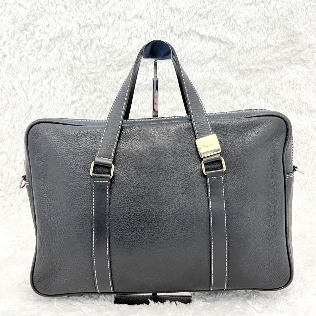 希少 バーバリーズ レザー2WAYビジネスバッグ 黒 中総ノバチェック A4